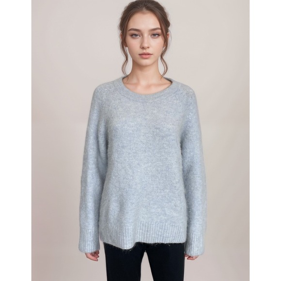 Maje‎ Knit Sweater Sz L Light Blue Alpaca Blend Fuzzy Cozy - Picture 1 of 11